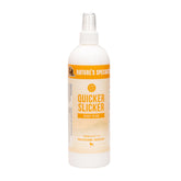 Nature's Specialties Quicker Slicker bottle demonstrates detangling and conditioning for smoother brushing.