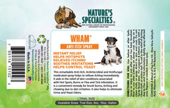 Wham Anti-Itch spray applied to a damp coat after bathing for soothing relief.