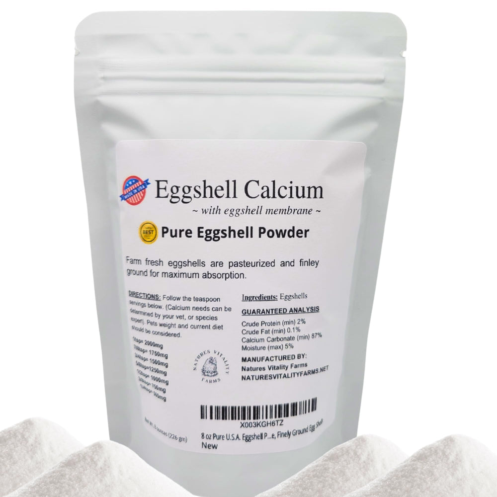 Natures Vitality Farms eggshell powder bottle front for pet calcium support