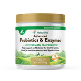 NaturVet Advanced Probiotics & Enzymes bottle front demonstrates digestive balance for pets.