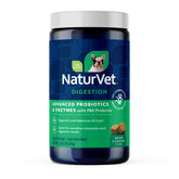 NaturVet Advanced Probiotics & Enzymes soft chews in bacon jar provide gut balance support for dogs