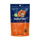 NaturVet All-in-One dog supplement tub closeup promotes joint support and overall wellness.