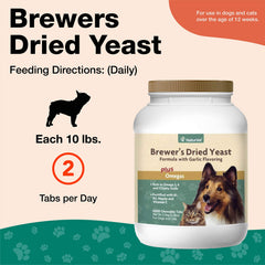 NaturVet Brewer’s Dried Yeast Garlic tablets ingredients; fortified with B vitamins and Vitamin C.