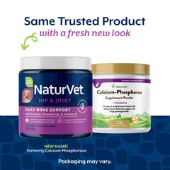 NaturVet Calcium-Phosphorus for Dogs label closeup highlights minerals and vitamin D