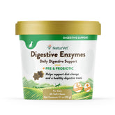 NaturVet Digestive Enzymes Plus Probiotic bottle with soft chews supports nutrient absorption