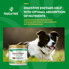 NaturVet Digestive Enzymes Plus Probiotics Soft Chews serving suggestions with pets at home.