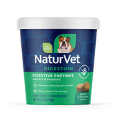 NaturVet Digestive Enzymes soft chews bottle helps digestion during diet changes.