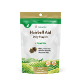 NaturVet Hairball Remedy bottle shows daily hairball prevention support for cats.