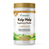 NaturVet Kelp Help Plus Omegas powder tub front promotes a glossy coat and healthy skin