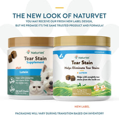 NaturVet Lutein Tear Stain cat chews—palatable daily supplement for tear stain support.