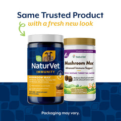 NaturVet Mushroom Max ingredients panel highlights shiitake and reishi for antioxidant support