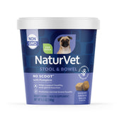 NaturVet No Scoot soft chews pumpkin bottle closeup supports anal glands and bowel function.