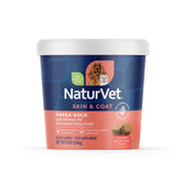 NaturVet Omega-Gold Plus bottle label highlights omega blend for healthier skin