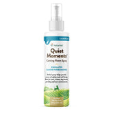 NaturVet Quiet Moments bottle and pour demonstrates easy calming mist for dogs.