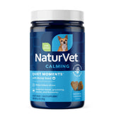 NaturVet Quiet Moments bottle front view highlights calming dog chews for anxious moments.