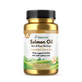 NaturVet Salmon Oil bottle in hero shot supports healthy skin and glossy coats