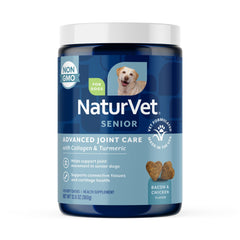 NaturVet Senior Advanced Joint Health soft-chews bottle supports daily mobility for aging dogs