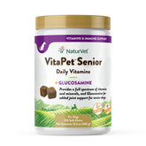 NaturVet VitaPet Senior soft chews bottle for daily vitamin support for older dogs.