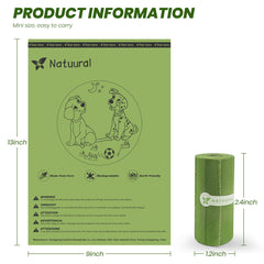 Natuural cornstarch-based poop bags highlight eco-friendly material for responsible pet care.