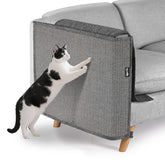 NATUYA cat scratch protector on sofa corner (right) guards upholstery from claws.