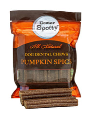 Naughty Spotty Doctor Spotty Dog Dental Chews packaging promotes daily dental care.
