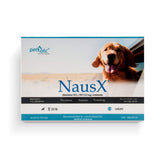NausX bottle of anti-motion sickness tablets helps small dogs travel comfortably