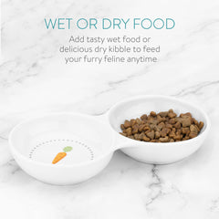 Navaris dual feeding bowls for small animals shown with two compartments and cute vegetable design.
