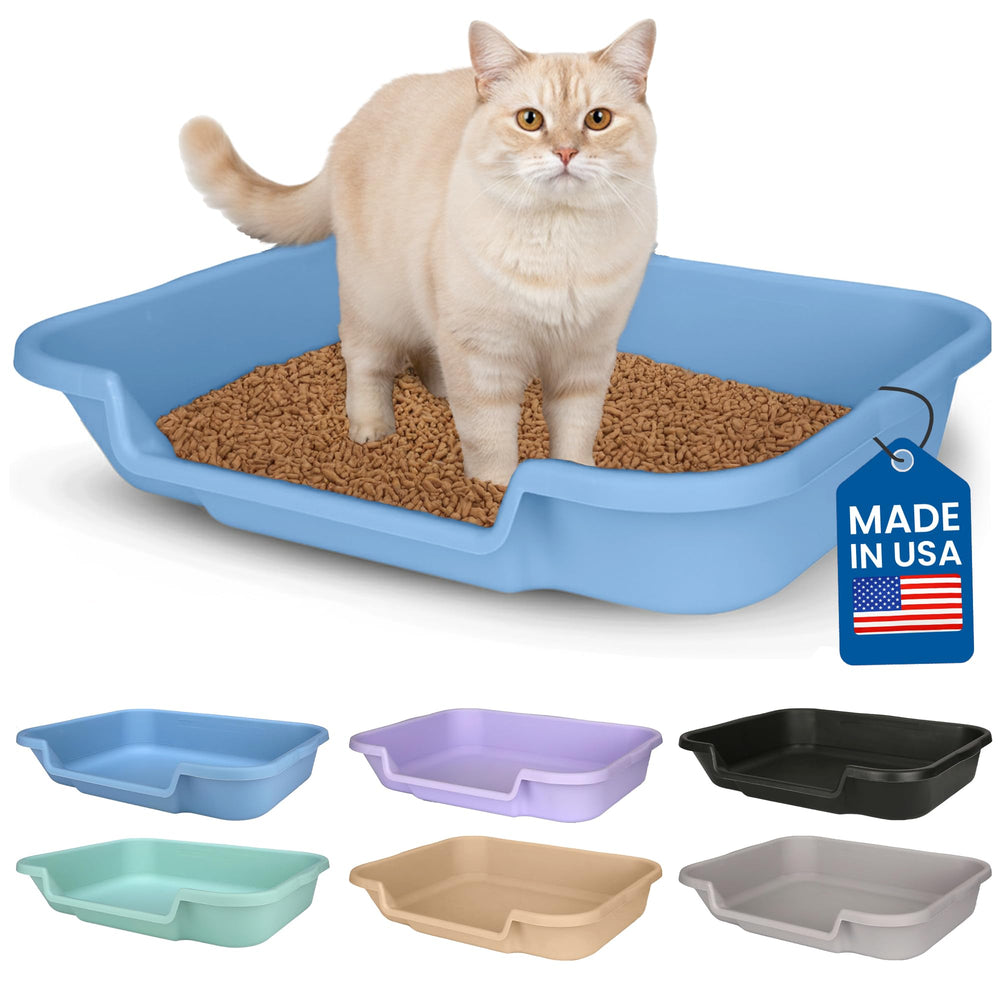 NE14pets KittyGoHere litter box blue front view with low entry for seniors