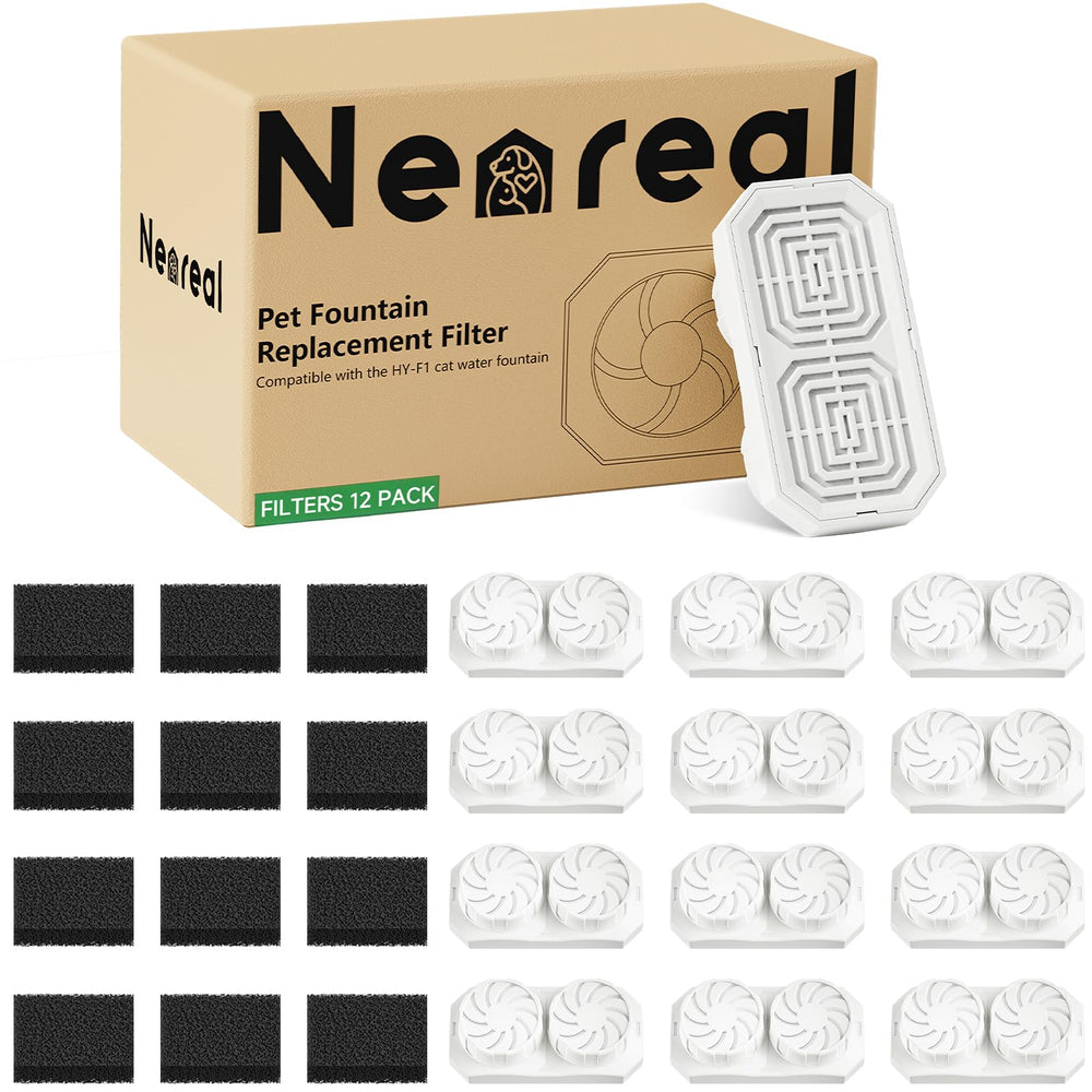 Neareal 12-pack filters front view for reliable fountain filtration and pet hydration