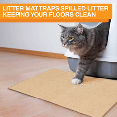 Neater Pets jute mat with non-skid backing stays in place on hardwood floors