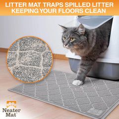 Neater Pets Neater Mat deep grooves trap kicked litter for tidy floors.