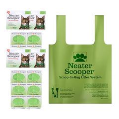 Neater Pets green tie-handle bags for sanitary disposal.