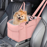 NECKORY portable dog car seat pink inside view with cozy cushion and secure harness option