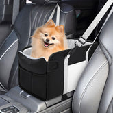 NECKORY portable dog car seat side view showing secure center console fit for small dogs