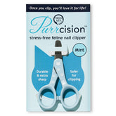 NECOICHI Purrcision mint nail clippers close-up showing precision-thin blade for safe trimming