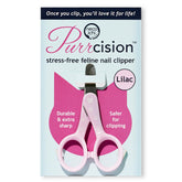 NECOICHI Purrcision nail clippers lilac grip closeup highlights precise control for safe trimming.