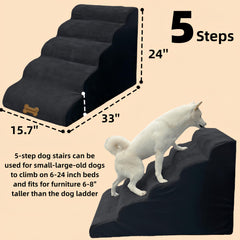Necrely dog stairs five-step setup demonstrates height compatibility with tall furniture.