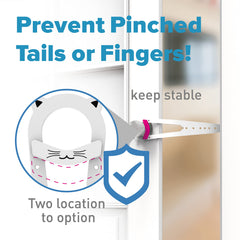 Neobay cat door latch stabilizer-detail shows added guard for safe, pinch-free operation.