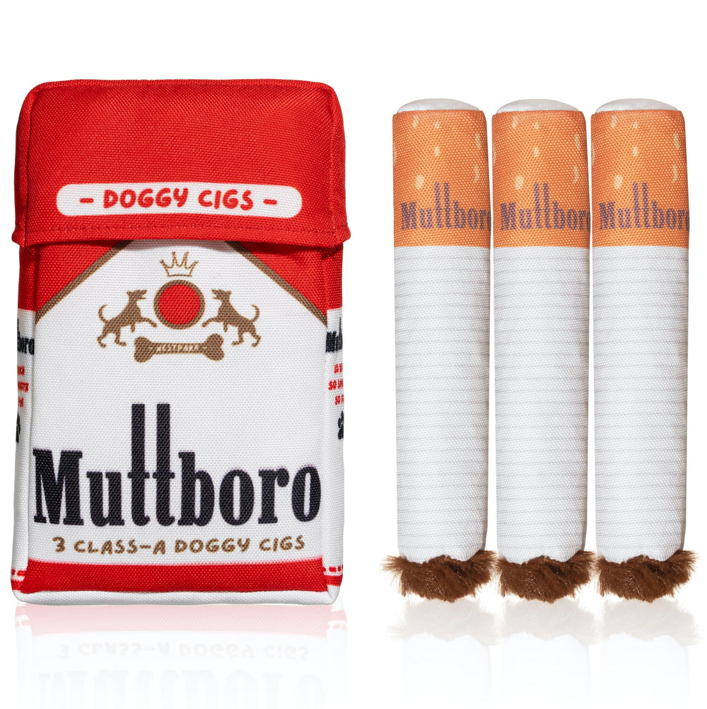 Nestpark Muttboro Doggy Cigs parody plush toy fosters playful bonding and goofy moments.