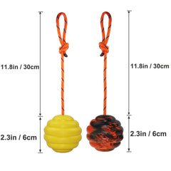Nevperish K9 bright color rope ball enhances visibility during fetch