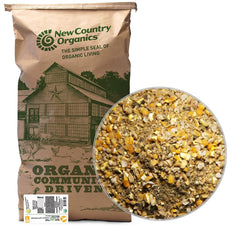 New Country Organics duck layer feed bag with organic ingredients for healthy eggs.