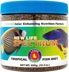 New Life Spectrum Large 300g Naturox pellet close-up shows sinking nutrition for color and growth