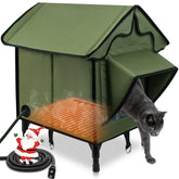 Newget heated cat house outdoor green with insulated walls for warmth