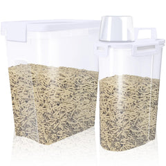 Newivi 2-pack cat litter storage containers with airtight lids keeping litter dry and organized.