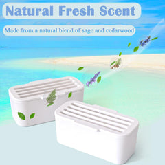 NEWKE deodorizer block in litter box highlights compatibility with self-cleaning systems for odor diffusion.