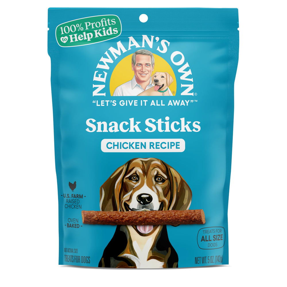 Newman's Own Snack Sticks for Dogs chicken pack eight front view highlights resealable freshness