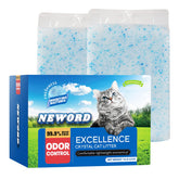 NEWORD Crystals Cat Litter blue bag demonstrates odor-control action for a fresher room