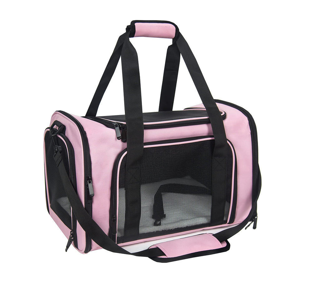 NextFri soft sided carrier medium pink front view shows breathable mesh for airflow.