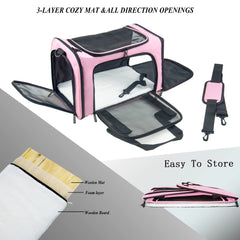 NextFri soft sided carrier medium pink side view highlights removable base for steadier stand.