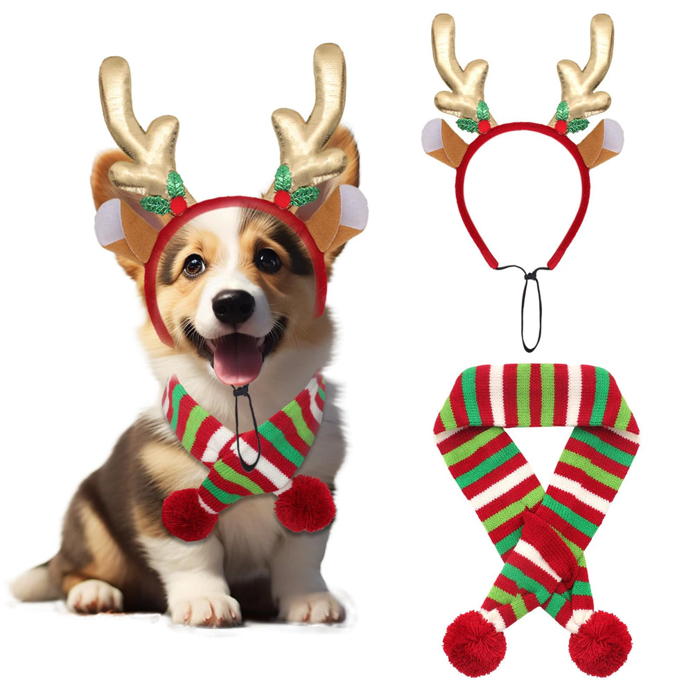 Ngdhkd reindeer antlers headband on dog for festive charm